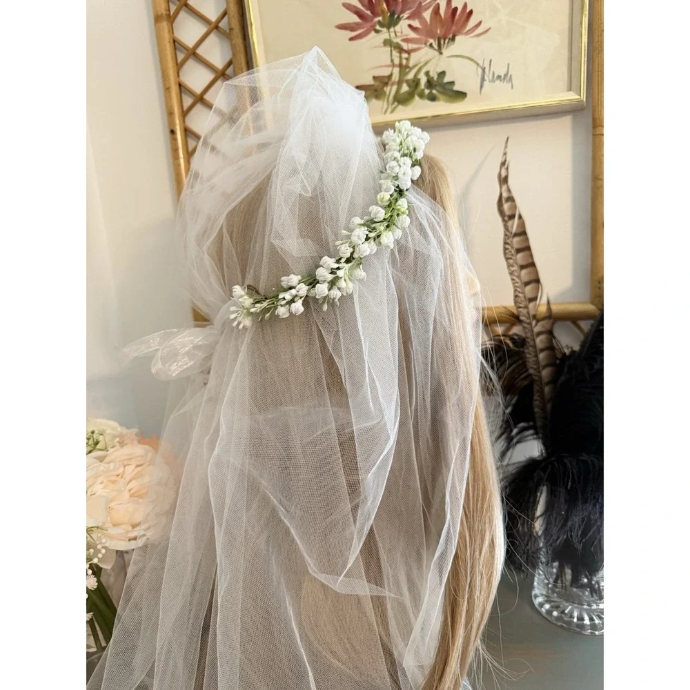Boho Vtg Wedding Hair Vine Flower Crown White Flowers Green Wear Many Ways NWOT